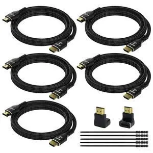 4K HDMI Cable 6 Feet (5 Pack), Ultra HD HDMI 2.0 Cable, Nylon Braided & Gold-Plated Connectors, 4K @ 60Hz, 2K,1080P, HDCP 2.2, ARC, Bulk HDMI Cables for Laptop, Monitors, HDTV, PS5, Xbox One & More 4K HDMI Cable 6 Feet (5 Pack), Ultra HD HDMI 2.0 Cable, Nylon Braided & Gold-Plated Connectors, 4K @ 60Hz, 2K,1080P, HDCP 2.2, ARC, Bulk HDMI Cables for Laptop, Monitors, HDTV, PS5, Xbox One & More