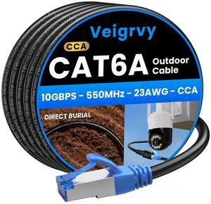 Veigrvy Cat6A Outdoor Ethernet Cable 125 ft Supports POE, 23AWG 550MHz high-Speed CAT6A Cable, Internet Cable Direct Burial Waterproof LLDPE Outer UTP UV LAN Network Ethernet Cord with 40 Cable Ties Veigrvy Cat6A Outdoor Ethernet Cable 125 ft Supports POE, 23AWG 550MHz high-Speed CAT6A Cable, Internet Cable Direct Burial Waterproof LLDPE Outer UTP UV LAN Network Ethernet Cord with 40 Cable Ties
