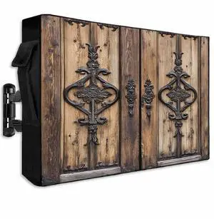 Wooden Plank Outdoor TV Cover 70-75 Inch Waterproof & Weatherproof with Roll Up Front Flat, Rustic Farmhouse Brown Black Barn Door Outside Zipper TV Screen Protector Enclosure Remote Control Pocket Wooden Plank Outdoor TV Cover 70-75 Inch Waterproof & Weatherproof with Roll Up Front Flat, Rustic Farmhouse Brown Black Barn Door Outside Zipper TV Screen Protector Enclosure Remote Control Pocket