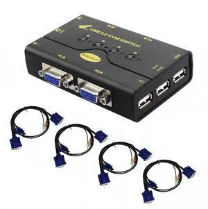 4 Port VGA KVM Switch with USB Hub and Audio Support Wireless Keyboard Mouse Connection and Push Button Switching Function 4 Port VGA KVM Switch with USB Hub and Audio Support Wireless Keyboard Mouse Connection and Push Button Switching Function
