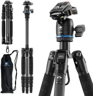 SIRUI Carbon Fiber Travel Tripod - Lightweight 55.1" Compact Tripod with 360 Panorama Ball Head, Quick Release Plate (AM-025K+KS-5) SIRUI Carbon Fiber Travel Tripod - Lightweight 55.1" Compact Tripod with 360 Panorama Ball Head, Quick Release Plate (AM-025K+KS-5)