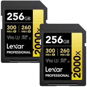 Lexar Gold Series Professional 2000x UHS-II SDXC Memory - 256GB, 2-Pack Card Lexar Gold Series Professional 2000x UHS-II SDXC Memory - 256GB, 2-Pack Card
