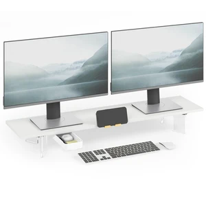 TEAMIX 39.4 inch Dual Monitor Stand Riser with Storage Drawer, Wood+Acrylic TEAMIX 39.4 inch Dual Monitor Stand Riser with Storage Drawer, Wood+Acrylic