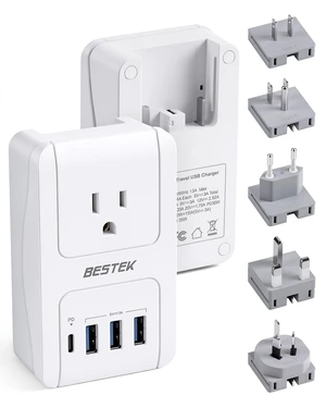 BESTEK International Travel Adapter, PD 35W USBC Travel Charger with 3 USBA Ports & 1 AC Outlet, MultiPort Travel Power Adapter for US EU UK AU, NO Voltage Conversion BESTEK International Travel Adapter, PD 35W USBC Travel Charger with 3 USBA Ports & 1 AC Outlet, MultiPort Travel Power Adapter for US EU UK AU, NO Voltage Conversion