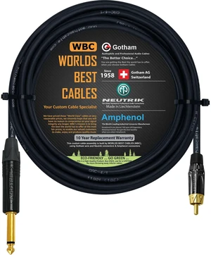 WORLDS BEST CABLES 25 Foot TS to RCA Cable Gotham GAC-4/1 (Black) Star-Quad Audio Interconnect Cable & Neutrik NP2X-B & Amphenol ACPL-CBK Gold Plugs - Custom Made WORLDS BEST CABLES 25 Foot TS to RCA Cable Gotham GAC-4/1 (Black) Star-Quad Audio Interconnect Cable & Neutrik NP2X-B & Amphenol ACPL-CBK Gold Plugs - Custom Made