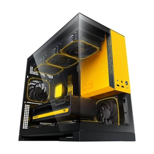 Geometric Future Model 3 Panoramic Tempered Glass Dual Chamber Micro-ATX Tower PC Case, 5 Pre-Installed 120mm x 30mm PWM ARGB Fans, USB Type-C, 360mm Radiator Support, Black/Yellow, GEO-M3F-BY Geometric Future Model 3 Panoramic Tempered Glass Dual Chamber Micro-ATX Tower PC Case, 5 Pre-Installed 120mm x 30mm PWM ARGB Fans, USB Type-C, 360mm Radiator Support, Black/Yellow, GEO-M3F-BY