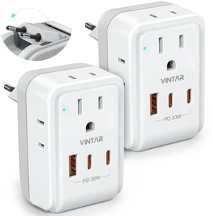 VINTAR 2 Pack European Travel Plug Adapter, PD 20W Type C Foldable Adaptor VINTAR 2 Pack European Travel Plug Adapter, PD 20W Type C Foldable Adaptor