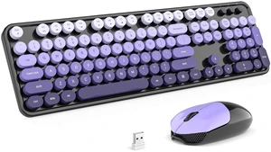 Wireless Keyboards and Mouse Combos, SQMD Colorful Typewriter Keyboard with Round Keycaps, 2.4GHz USB Retro Wireless Keyboard Mouse for PC, Desktop, Laptop and Computer-Purple Wireless Keyboards and Mouse Combos, SQMD Colorful Typewriter Keyboard with Round Keycaps, 2.4GHz USB Retro Wireless Keyboard Mouse for PC, Desktop, Laptop and Computer-Purple