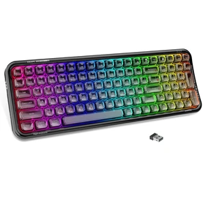 FOPETT Wireless Computer Keyboard with RGB Backlit, Tri-Mode Bluetooth 5.0/USB-C/2.4GHz Ergonomic Gaming Keyboard - Full-Size Rechargeable Transparent Keycap for Laptop/Windows/PC - Black FOPETT Wireless Computer Keyboard with RGB Backlit, Tri-Mode Bluetooth 5.0/USB-C/2.4GHz Ergonomic Gaming Keyboard - Full-Size Rechargeable Transparent Keycap for Laptop/Windows/PC - Black