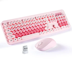 Nsyee Wireless Keyboard and Mouse Combo, 104 Round Keys Colorful Full Size Keyboard and Mouse with 2.4GHz USB Receiver for PC/Laptop/Tablet/Computer/Windows, Pink Nsyee Wireless Keyboard and Mouse Combo, 104 Round Keys Colorful Full Size Keyboard and Mouse with 2.4GHz USB Receiver for PC/Laptop/Tablet/Computer/Windows, Pink