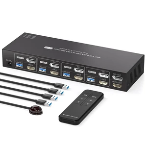 PVBCTCSID KVM Switch 4 Computers 2 Monitors HDMI and Displayport 4K120Hz 4 Port KVM Switch for 4 PCs to Share Dual Monitors and 4 USB 3.0 Peripherals Support for Copy/Extend Modes with Controller PVBCTCSID KVM Switch 4 Computers 2 Monitors HDMI and Displayport 4K120Hz 4 Port KVM Switch for 4 PCs to Share Dual Monitors and 4 USB 3.0 Peripherals Support for Copy/Extend Modes with Controller