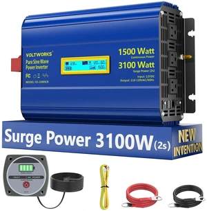 Pure Sine Wave Inverter 1500 Watt 12V to 110V 120V AC, 3100W Max for 2S Pure Sine Wave Inverter 1500 Watt 12V to 110V 120V AC, 3100W Max for 2S