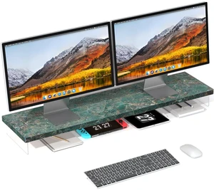 Dual Monitor Stand Riser, 40x10 in Wood & Acrylic Desktop Organizer Shelf Dual Monitor Stand Riser, 40x10 in Wood & Acrylic Desktop Organizer Shelf