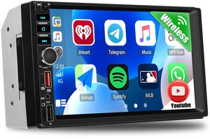 Double Din Car Stereo with Wireless Carplay Android Auto, 7 inch IPS Touch Screen Car Radio Bluetooth Hands-Free Online Video Mirror Link FM Radio EQ USB/SD/AUX Input SWC Double Din Car Stereo with Wireless Carplay Android Auto, 7 inch IPS Touch Screen Car Radio Bluetooth Hands-Free Online Video Mirror Link FM Radio EQ USB/SD/AUX Input SWC
