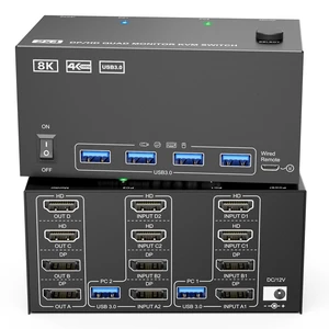KVM Switch 4 Monitors 2 Computers HDMI + DisplayPort, KCEVE DP 2 Computer Switcher, Support 8K@30Hz/4k@144Hz for 4 PC Share 4 Display and 4 USB 3.0 Devices KVM Switch 4 Monitors 2 Computers HDMI + DisplayPort, KCEVE DP 2 Computer Switcher, Support 8K@30Hz/4k@144Hz for 4 PC Share 4 Display and 4 USB 3.0 Devices