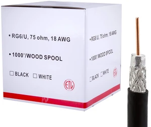 Five Star Cable RG6 UTP 1000 ft Shielded Coaxial Cable ETL Listed for use with Audio, Video, and CATV/MATV Transmission. Black (1000 Ft, Black) Five Star Cable RG6 UTP 1000 ft Shielded Coaxial Cable ETL Listed for use with Audio, Video, and CATV/MATV Transmission. Black (1000 Ft, Black)