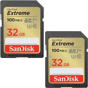 SanDisk 32GB Extreme SDHC Cards (2-Pack) + RescuePRO Deluxe, up to 100MB/s, UHS-I, Class 10, U3, V30 SanDisk 32GB Extreme SDHC Cards (2-Pack) + RescuePRO Deluxe, up to 100MB/s, UHS-I, Class 10, U3, V30