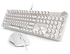 Wired Typewriter Keyboard and Mouse Combo, White Backlit, Soft Clack, Green Wired Typewriter Keyboard and Mouse Combo, White Backlit, Soft Clack, Green