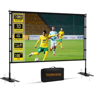 TOWOND 100 inch Projector Screen with Stand, Outdoor Movie Screen for Backyard and Camping, 4K HD 16:9 Anti-Crease Portable with Carry Bag for Sports Viewing Parties - Support Double Sided TOWOND 100 inch Projector Screen with Stand, Outdoor Movie Screen for Backyard and Camping, 4K HD 16:9 Anti-Crease Portable with Carry Bag for Sports Viewing Parties - Support Double Sided