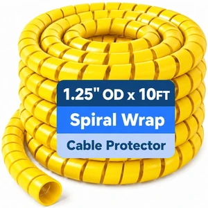 Spiral Wrap Hose Protector 1.25" OD x 10 FT, Heavy Duty Hydraulic Hose Wrap, Yellow Flexible HDPE Cable Protector Sleeve for Hydraulic Hoses, Wire Harnesses & Automotive Cables Spiral Wrap Hose Protector 1.25" OD x 10 FT, Heavy Duty Hydraulic Hose Wrap, Yellow Flexible HDPE Cable Protector Sleeve for Hydraulic Hoses, Wire Harnesses & Automotive Cables