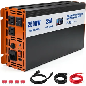 Sump Pump Battery Backup System, 2500W Pure Sine Wave Inverter with LCD Display, Auto Switches to Battery Power for Continuous Sump Pump Operation, for Basement Flood Protection&Power Outage Emergency Sump Pump Battery Backup System, 2500W Pure Sine Wave Inverter with LCD Display, Auto Switches to Battery Power for Continuous Sump Pump Operation, for Basement Flood Protection&Power Outage Emergency