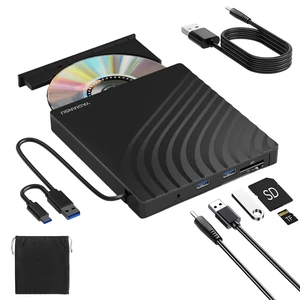 External CD DVD Drive, 7-in-1 USB 3.0 CD/DVD Drive Burner with 2 USB and 2 TF/SD Card Ports, Portable DVD CD+/-RW Player Reader Writer Recorder for Laptop, Desktop, Mac, Windows 11/10/8/7, Linux External CD DVD Drive, 7-in-1 USB 3.0 CD/DVD Drive Burner with 2 USB and 2 TF/SD Card Ports, Portable DVD CD+/-RW Player Reader Writer Recorder for Laptop, Desktop, Mac, Windows 11/10/8/7, Linux