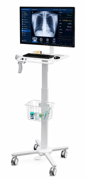 MB-C13-2 Lightweight Medical Trolley Cart for 17" to 32" Monitor with Keyboard Table, Basket, Scanner Holder for Hospital Clinic Dental Office Home Office ^^ Height Adjustable Mobile Workstation MB-C13-2 Lightweight Medical Trolley Cart for 17" to 32" Monitor with Keyboard Table, Basket, Scanner Holder for Hospital Clinic Dental Office Home Office ^^ Height Adjustable Mobile Workstation