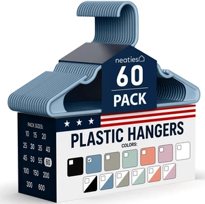 Neaties Plastic Hangers 60 Pack - Made in The USA - 6lb Capacity Standard Clothes Hangers with Notches and Reinforced Edges for Dresses, Lingerie, Shirts, Pants, and Jackets - Blue Neaties Plastic Hangers 60 Pack - Made in The USA - 6lb Capacity Standard Clothes Hangers with Notches and Reinforced Edges for Dresses, Lingerie, Shirts, Pants, and Jackets - Blue