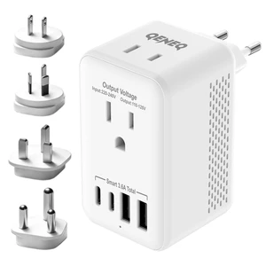 QENEQ International Travel Adapter 220V-110V Voltage Converter EU/UK/US Travel Plug All in One with USB A USB C Power Outlet for Europe USA UK AUS Asia QENEQ International Travel Adapter 220V-110V Voltage Converter EU/UK/US Travel Plug All in One with USB A USB C Power Outlet for Europe USA UK AUS Asia