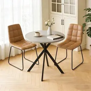 31.5" Round Dining Table and Chairs for 2, Mid Century Modern Round Table Set, Space Saving for Apartment Kitchen Dining Room Gray Table +Brown Chairs 31.5" Round Dining Table and Chairs for 2, Mid Century Modern Round Table Set, Space Saving for Apartment Kitchen Dining Room Gray Table +Brown Chairs