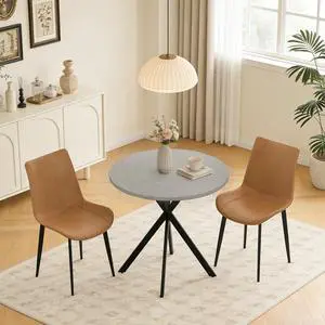 31.5" Round Dining Table and Chairs for 2, Mid Century Modern Round Table Set, Space Saving for Apartment Kitchen Dining Room Gray Table +Brown Chairs 31.5" Round Dining Table and Chairs for 2, Mid Century Modern Round Table Set, Space Saving for Apartment Kitchen Dining Room Gray Table +Brown Chairs