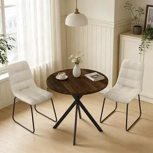 31.5" Round Dining Table and Chairs for 2, Mid Century Modern Round Table Set, Space Saving for Apartment Kitchen Dining Room Gray Table +Brown Chairs Walnut Table +Beige Chairs 31.5" Round Dining Table and Chairs for 2, Mid Century Modern Round Table Set, Space Saving for Apartment Kitchen Dining Room Gray Table +Brown Chairs Walnut Table +Beige Chairs