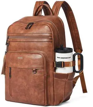 Shrrie Vegan Leather Laptop Backpack for Women,17 Inch Computer Backpack Purse for Work Business College Travel Teacher Nurse with Anti-theft Pocket & Giant Tumbler Holder Pocket,Caramel Brown Shrrie Vegan Leather Laptop Backpack for Women,17 Inch Computer Backpack Purse for Work Business College Travel Teacher Nurse with Anti-theft Pocket & Giant Tumbler Holder Pocket,Caramel Brown