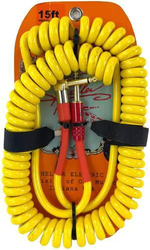 Heller Electric Coil-Connect Pro 15ft Coiled Cable, Electric Guitar & Bass, Straight-to-Right-Angle 1/4" Plugs, 20AWG OFC, 99% Shielded, Professional Grade, Yellow Heller Electric Coil-Connect Pro 15ft Coiled Cable, Electric Guitar & Bass, Straight-to-Right-Angle 1/4" Plugs, 20AWG OFC, 99% Shielded, Professional Grade, Yellow