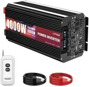 LVYUAN 4000 Watt Power Inverter 24V to 110V 120V for Vehicle, Solar Inverter System, Heavy Duty, RV, Truck, Off Grid,Camping with 4 AC Outlets, LCD Display, Wireless Remote Control, Car Power I LVYUAN 4000 Watt Power Inverter 24V to 110V 120V for Vehicle, Solar Inverter System, Heavy Duty, RV, Truck, Off Grid,Camping with 4 AC Outlets, LCD Display, Wireless Remote Control, Car Power I