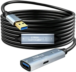 Tan QY USB 3.0 Active Extender 100ft, Type-A to F with USB-C Charge Port Tan QY USB 3.0 Active Extender 100ft, Type-A to F with USB-C Charge Port