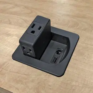 3 AC Power Outlets with 1 CAT6 Ethernet RJ45 Data Port + 1 USB Charging Ports - 2.4 Amp Fast Charger - Flip Top Swivel Power Center - Black 3 AC Power Outlets with 1 CAT6 Ethernet RJ45 Data Port + 1 USB Charging Ports - 2.4 Amp Fast Charger - Flip Top Swivel Power Center - Black