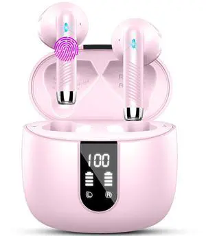 Wireless Earbuds, Bluetooth Headphones V5.4 Stereo Bass Ear Buds with ENC Noise Cancelling Mics,56H Bluetooth Earbuds with LED Display Charging Case, IP7 Waterproof Earphones for Android iOSMin Wireless Earbuds, Bluetooth Headphones V5.4 Stereo Bass Ear Buds with ENC Noise Cancelling Mics,56H Bluetooth Earbuds with LED Display Charging Case, IP7 Waterproof Earphones for Android iOSMin
