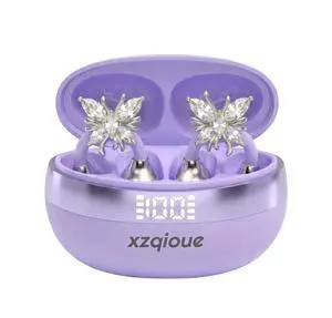 xzqioue Wireless Bluetooth Earbuds Earrings with LED Digital Display, Skin-Tone Black, Stylish Jewelry Headphones for Women (Purple - Butterfly) xzqioue Wireless Bluetooth Earbuds Earrings with LED Digital Display, Skin-Tone Black, Stylish Jewelry Headphones for Women (Purple - Butterfly)