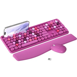 Wireless Keyboard and Mouse Combo with Phone Holder (Rose-Red) Wireless Keyboard and Mouse Combo with Phone Holder (Rose-Red)