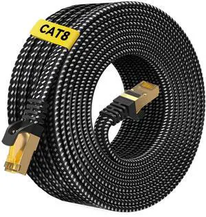 ARISKEEN Cat 8 Ethernet Cable 75 FT, Nylon Braided High Speed Cat8 Network LAN Patch Cord, 40Gbps 2000Mhz Shielded RJ45 Flat Internet Cable (Black) ARISKEEN Cat 8 Ethernet Cable 75 FT, Nylon Braided High Speed Cat8 Network LAN Patch Cord, 40Gbps 2000Mhz Shielded RJ45 Flat Internet Cable (Black)