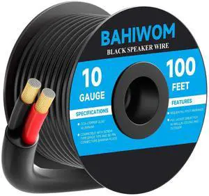 BAHIWOM 10 Gauge Speaker Wire 100 Feet CL3 Related CCA Black Cable with 2 Conductors for Outdoor Direct Burial Backyard Garden Home Car in-Wall Speaker BAHIWOM 10 Gauge Speaker Wire 100 Feet CL3 Related CCA Black Cable with 2 Conductors for Outdoor Direct Burial Backyard Garden Home Car in-Wall Speaker
