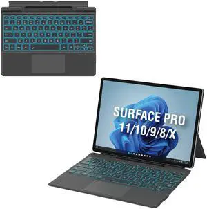 Surface Pro 11/10/9/8/X Keyboard with Trackpad Wireless Bluetooth Type Cover, 7 Color Backlit Keys, Ultra Slim Magnetic Design, USB-C Rechargeable with Pen Holder Surface Pro 11/10/9/8/X Keyboard with Trackpad Wireless Bluetooth Type Cover, 7 Color Backlit Keys, Ultra Slim Magnetic Design, USB-C Rechargeable with Pen Holder