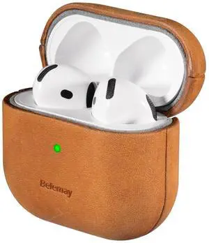 Belemay Handcrafted Crazy Horse Leather Case for AirPods 4 (2024), Vintage Aesthetic, Two-Tone Effect, Unique Patina, Compatible with MagSafe, Compatible with Airpods 4th Gen, Sunset Tan Belemay Handcrafted Crazy Horse Leather Case for AirPods 4 (2024), Vintage Aesthetic, Two-Tone Effect, Unique Patina, Compatible with MagSafe, Compatible with Airpods 4th Gen, Sunset Tan