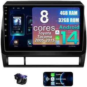 Car Radio for Toyota Tacoma 2005-2015 with Wireless CarPlay Android Auto, 9" Touchscreen Upgraded 8 Core 4+32G Toyota Tacoma 2005-2015 Stereo with SWC, AM/FM/RDS, 1080P Camera Car Radio for Toyota Tacoma 2005-2015 with Wireless CarPlay Android Auto, 9" Touchscreen Upgraded 8 Core 4+32G Toyota Tacoma 2005-2015 Stereo with SWC, AM/FM/RDS, 1080P Camera