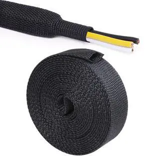 Black 2:1 Ratio Automotive Heat Shrink Braided Sleeving,Wear-Resistant Flat Woven Shrinkable Sleeve Fabric Car Cable Wires Hoses Protection (1/2"-50ft) Black 2:1 Ratio Automotive Heat Shrink Braided Sleeving,Wear-Resistant Flat Woven Shrinkable Sleeve Fabric Car Cable Wires Hoses Protection (1/2"-50ft)