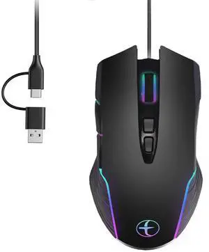 Samudgate Ergonomic Wired Gaming Mouse with RGB Lighting and Mouse Jiggler - Dual USB-C/USB-A Compatibility, Up to 7200 DPI - Perfect for Gaming and Office Use Samudgate Ergonomic Wired Gaming Mouse with RGB Lighting and Mouse Jiggler - Dual USB-C/USB-A Compatibility, Up to 7200 DPI - Perfect for Gaming and Office Use