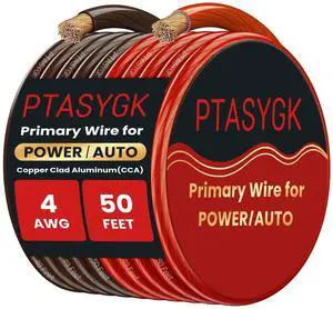 PTASYGK 4 Gauge Wire 50ft Red Black CCA Automotive Battery Power Cable Low Voltage Primary Wire for Car Audio, Solar & Generator - Flexible PVC Jacket PTASYGK 4 Gauge Wire 50ft Red Black CCA Automotive Battery Power Cable Low Voltage Primary Wire for Car Audio, Solar & Generator - Flexible PVC Jacket