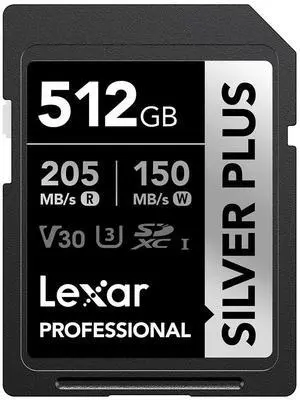 Lexar Professional Silver Plus UHS-I V30 SDXC Memory - 512GB, Card Lexar Professional Silver Plus UHS-I V30 SDXC Memory - 512GB, Card