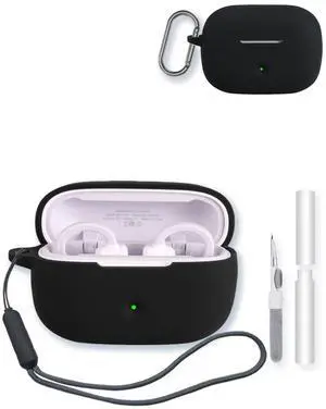 Case for ROSESELSA OWS Earbuds,Soft Protective,BOVUGAC Silicone Case Cover with Keychain & Cleaning Kit & Lanyard for ROSESELSA OWS-Black Case for ROSESELSA OWS Earbuds,Soft Protective,BOVUGAC Silicone Case Cover with Keychain & Cleaning Kit & Lanyard for ROSESELSA OWS-Black